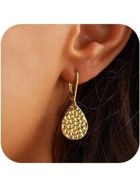 ⚡Hammered Teardrop Dangle Earrings for Women 925 Sterling Silver 14K Gold Plated